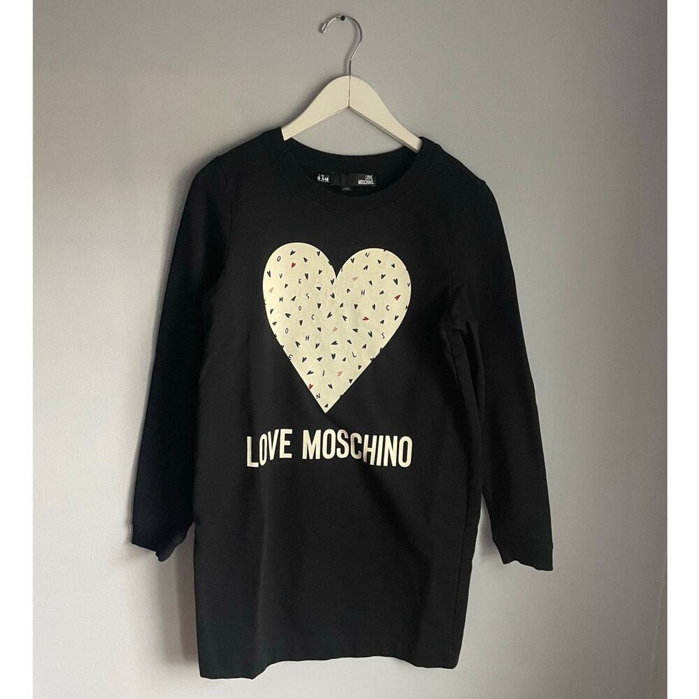 Love Moschino Sweatshirt Dress black with White heart size 4 Twee Luxury